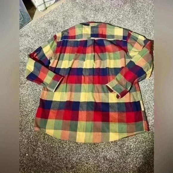Orvis Mens Flannel Shirt L Green Blue Red Plaid Cotton Button Down Collar - Picture 8 of 8